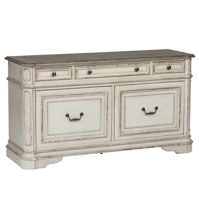 Magnolia Manor Credenza File Cabinet in Antique White Finish by Liberty Furniture - 244-HO121