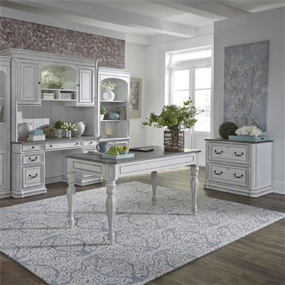 Magnolia Manor 5 Piece Home Office Set in Antique White Finish by Liberty Furniture - 244-HOJ-5W