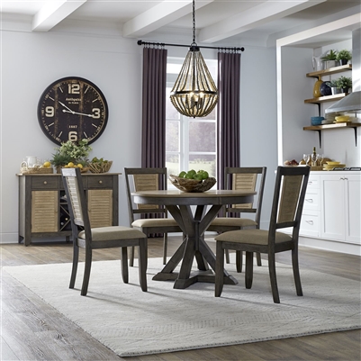 Cypress Lake 42 Inch Round Pedestal Table 5 Piece Dining Set in Two-Tone Gray and Natural Finish by Liberty Furniture - 333-CD-5PDS