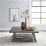 Modern Farmhouse Oversized Square Cocktail Table in Dusty Charcoal w/ Heavy Distressing Finish by Liberty Furniture - LIB-406-OT1014