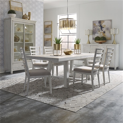 Modern Farmhouse Trestle Table 7 Piece Dining Set in Flea Market White Finish by Liberty Furniture - 406W-DR-7TRS