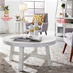 Modern Farmhouse 3 Piece Splay Leg Round Cocktail Table Set in Flea Market White w/ Heavy Distressing Finish by Liberty Furniture - LIB-406W-OT-3PCS