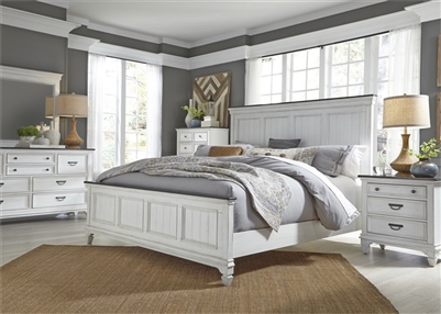 Allyson Park Panel Bed 6 Piece Bedroom Set in Wirebrushed White Finish with Wire Brushed Charcoal Tops by Liberty Furniture - 417-BR-QPBDMN