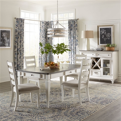 Allyson Park Rectangular Leg Table 5 Piece Dining Set in Wirebrushed White Finish with Wire Brushed Charcoal Tops by Liberty Furniture - 417-DR-O5RLS