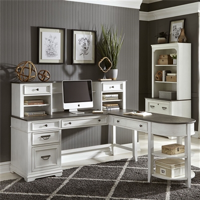 Allyson Park L Shaped Desk with Hutch in Wirebrushed White Finish by Liberty Furniture - 417-HOJ-LSD