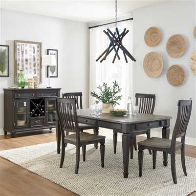 Allyson Park Rectangular Leg Table 5 Piece Dining Set in Wirebrushed Black Forest Finish with Ember Gray Tops by Liberty Furniture - 417B-DR-5RLS