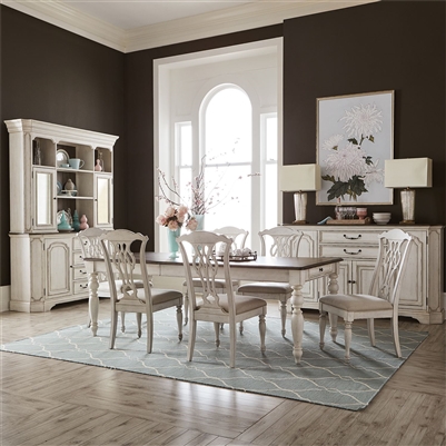 Abbey Road Rectangular Leg Table Splat Back Chair 7 Piece Dining Set in Porcelain White Finish with Churchill Brown Tops by Liberty Furniture - 455W-DR-7RLS