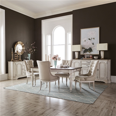 Abbey Road Rectangular Leg Table Tufted Chairs 5 Piece Dining Set in Porcelain White Finish with Churchill Brown Tops by Liberty Furniture - 455W-DR-O5RLS