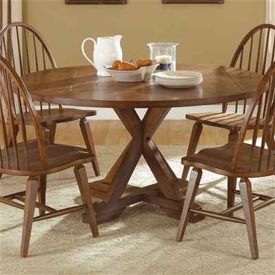 Hearthstone 5 Piece Drop Leaf Pedestal Table in Rustic Oak Finish by Liberty Furniture - 482-DR-5