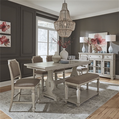 Low Country Gathering Counter Height Table 6 Piece Dining Set in Sea Oat White Finish by Liberty Furniture - 585-DR-6GTS