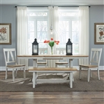 Lindsey Farm 6 Piece Trestle Table Set in Weathered White and Sandstone Finish by Liberty Furniture - 62WH-CD-6TRS