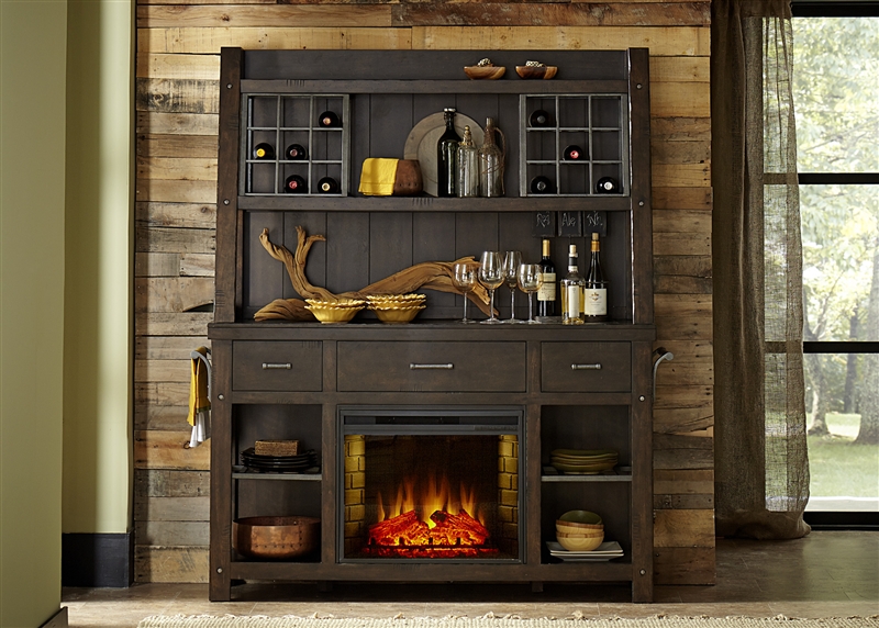 Moreno Valley Buffet with Fireplace and Hutch in Cobble Brown Finish by  Liberty Furniture - 639-CB6479