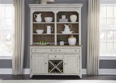 Farmhouse Reimagined Buffet and Hutch in Antique White Finish with Chestnut Tops by Liberty Furniture - 652-DR-HB