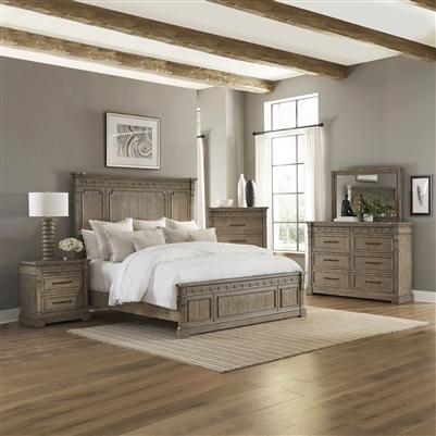 Town and Country Panel Bed 6 Piece Bedroom Set in Dusty Taupe Finish by Liberty Furniture - 711-BR-QPBDMN