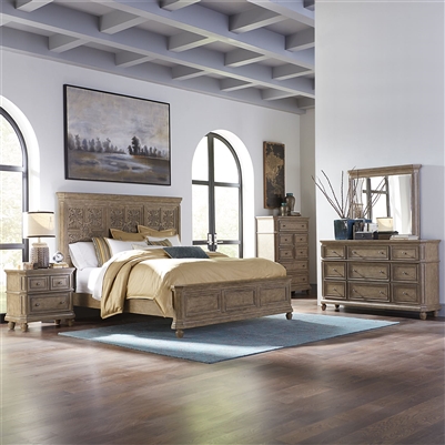 The Laurels Panel Bed 6 Piece Bedroom Set in Weathered Stone Finish by Liberty Furniture - 725-BR-OQPBDMN