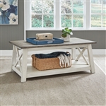 Laurel Bluff Rectangular Cocktail Table in Antique White w/ Dusty Gray Top by Liberty Furniture - LIB-810-OT1010