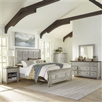 Heartland Artisan Prairie Panel Bed 6 Piece Bedroom Set in Antique White Finish with Tobacco Tops by Liberty Furniture - 824-BR-OQPBDMN
