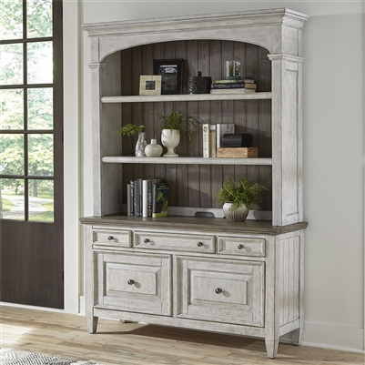 Heartland Credenza and Hutch in Antique White Finish with Tobacco Tops by Liberty Furniture - 824-HO-CHS