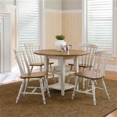 Al Fresco Drop Leaf Leg Table 5 Piece Dining Set in Driftwood & Sand White Finish by Liberty Furniture - 841-CD-5DLS