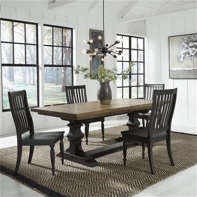 Harvest Home Trestle Table 5 Piece Dining Set in Chalkboard Finish by Liberty Furniture - LIB-879-DR-5TRS