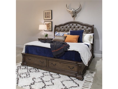 Durango Sleigh Storage Bed in Willadeene Brown/Antique Brass Finish by Magnussen - MAG-B5133-52A