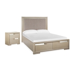Chantelle 6 Piece Upholstered Panel Storage Bedroom Set in Champagne Finish by Magnussen - MAG-B5313-55A-SET