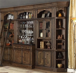 Aria 6 Piece Bar Unit Bookcase Library Wall in Antique Vintage Smoked Pecan Finish by Parker House - ARI-465-2-6