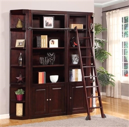 Boston 4 Piece Bookcase Library Wall in Merlot Finish by Parker House - BOS-450-4