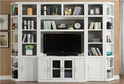 Catalina 6 Piece TV Console Entertainment Wall in Cottage White Finish by Parker House - CAT-411-6