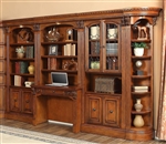 Huntington 6 Piece Large Library Wall with Desk in Antique Vintage Pecan Finish by Parker House - HUN-460-2-6