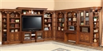 Huntington 11 Piece Entertainment Library Wall in Antique Vintage Pecan Finish by Parker House - 456-11