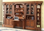 Huntington 6 Piece Large Library Wall with Desk in Antique Vintage Pecan Finish by Parker House - HUN-460-2-6