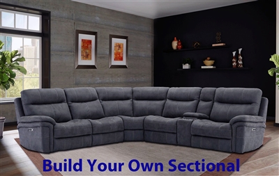 Mason BUILD YOUR OWN Sectional with Power Headrests and USB Ports in Charcoal Fabric by Parker House - MMAS-CHA-BYO