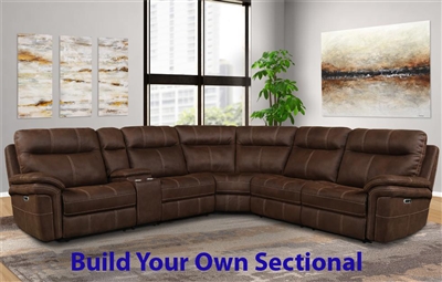 Mason BUILD YOUR OWN Sectional with Power Headrests and USB Ports in Dark Kahlua Fabric by Parker House - MMAS-DK-BYO