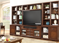 Napa 10 Piece 63-Inch TV Console Modular Bookcase Home Entertainment Library Wall in Bourbon Finish by Parker House - NAP-912-10