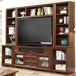 Napa 6 Piece 63-Inch TV Console Modular Bookcase Home Entertainment Library Wall in Bourbon Finish by Parker House - NAP-912-6