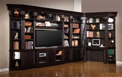 Venezia 10 Piece 60-Inch TV Console Bookcase Entertainment Library Wall in Vintage Burnished Black Finish by Parker House - VEN-402-10