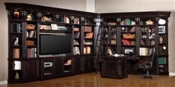 Venezia 13 Piece 60-Inch TV Console Bookcase Entertainment Library Wall in Vintage Burnished Black Finish by Parker House - VEN-402-13