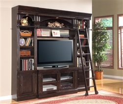 Venezia 4 Piece 50-Inch TV Console Bookcase Entertainment Library Wall in Vintage Burnished Black Finish by Parker House - VEN-411-4