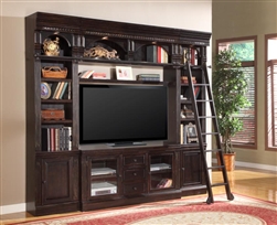 Venezia 4 Piece 60-Inch TV Console Bookcase Entertainment Library Wall in Vintage Burnished Black Finish by Parker House - VEN-412-4