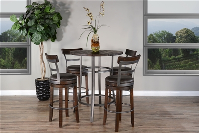 5 Piece Round Pub Table Dining Set with Barstool w/ Back & Swivel by Sunny Designs - SD-1127TL-42-1624TL2-B30