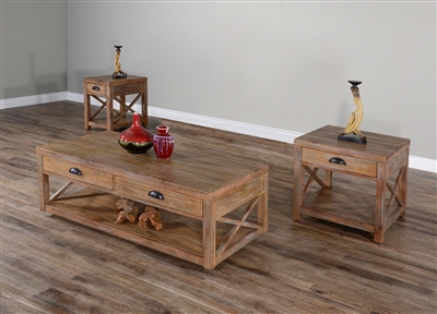 Durango 3 Piece Occasional Table Set in Weathered Brown Finish by Sunny Designs - SD-3131WB