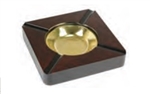 Wooden Sqaure Ashtray With Brass Bowl Insert - Holds 4 Cigar - 7" x 7"