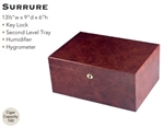 100 Count Surrure Humidor - Include Lock and Key, Humidifier, Hygrometer, and Tray. 13½”W x 9”D x 6”H