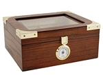 Capri Elegant 25 - 50 Count Glass Top Humidor with External Analog Hygromter -  Oak with Walnut Finish
