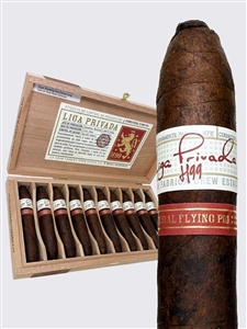Liga Privada H99 Feral Flying Pig cigar 5 3/8 x 60 by Drew Estate shown as a full box and single stick