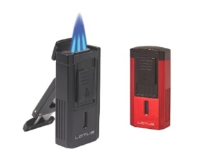 Lotus Duke Triple Flame Lighter with 60 Ring V Cutter - Red & Black