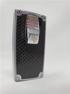 Rocky Patel Double Flame Nero Lighter - Chrome and Black Carbon Fiber Plate