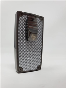 Rocky Patel Double Flame Nero Lighter - Flat Gunmetal and Silver Carbon Fiber Plate