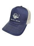 Nice Ash Cigars Logoed Hat - White Mesh and Blue Cotton Twill Front. Double Snap Back - 25 Min Engraving